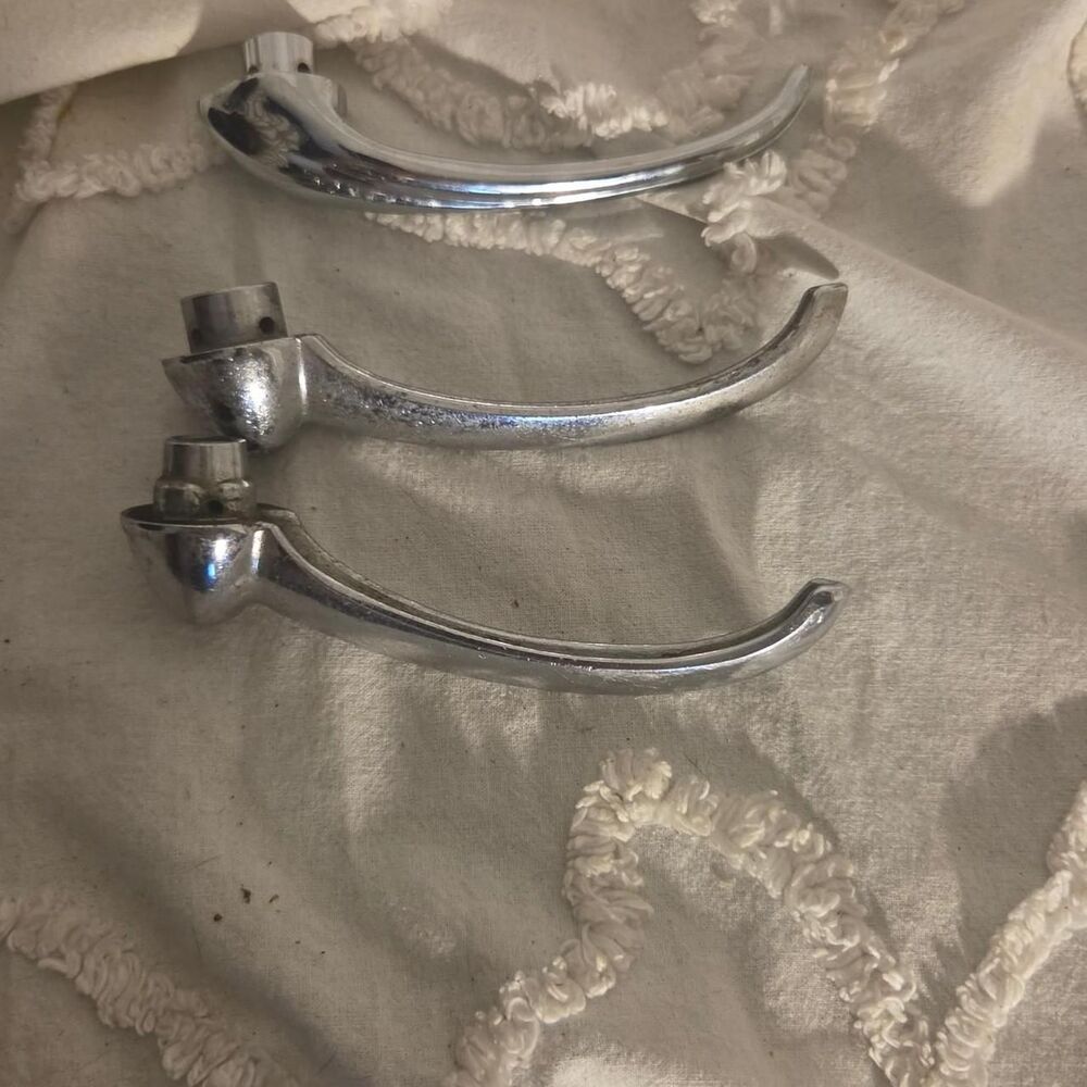 Set of 3 Vintage Chrome Car Handles Unique Wall Hooks & Home Decor